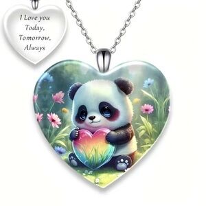 - Panda heart-shaped crystal pendant necklace (new)